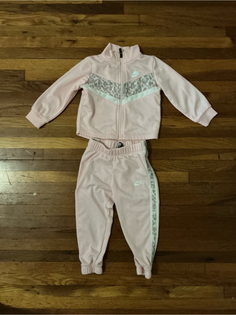 Nike Light Pink Leopard-Trim Girls Tracksuit